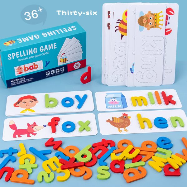 Wooden Spelling Game – Letter Blocks & Word Cards